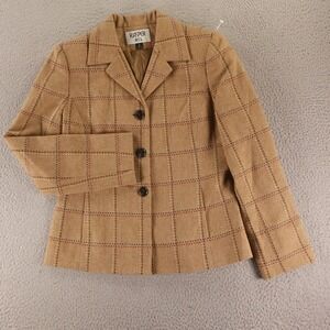 VTG Kasper Jacket Womens 6 Beige Windowpane Check Wool Blend Blazer Tweed